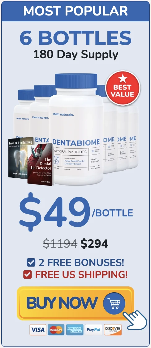 Most Popular — 6 Bottles, 180 Day Supply — $49/bottle, $294 total, 2 free bonuses, free US shipping