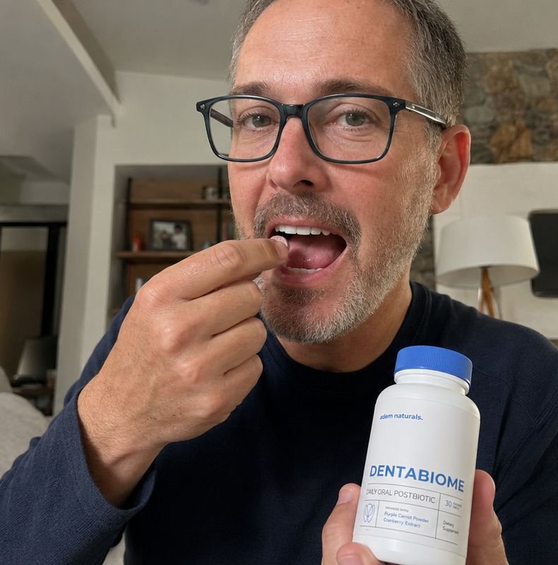 Chewing a DentaBiome tablet