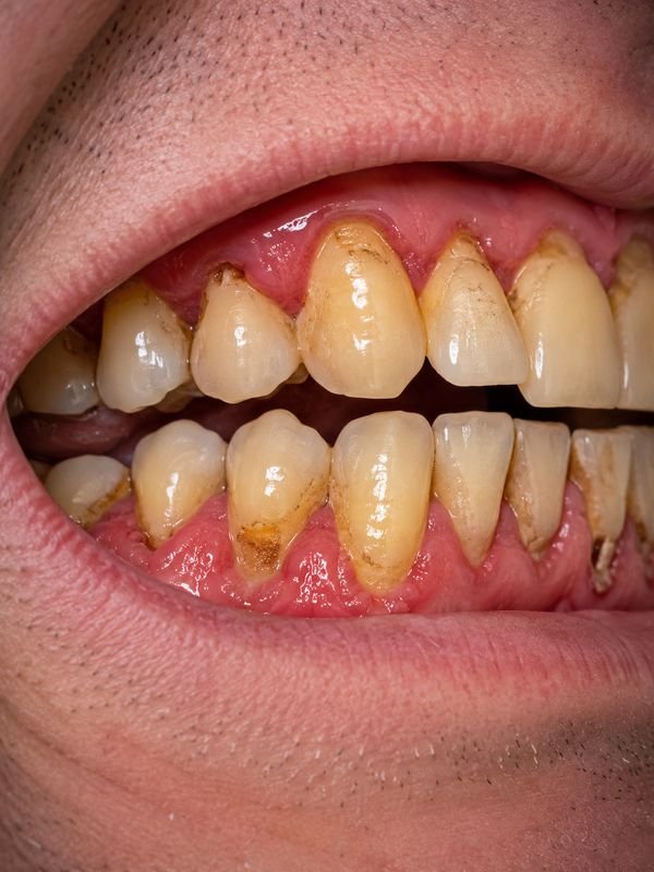 Close-up of teeth affected by plaque and the FabM acid-lock